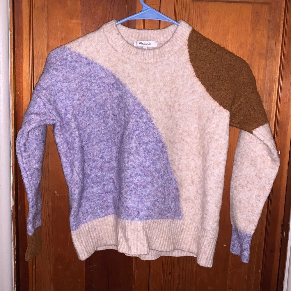Madewell Cedarbrook Pullover Sweater in Colorblock Size XXS Wool/Camel Hair